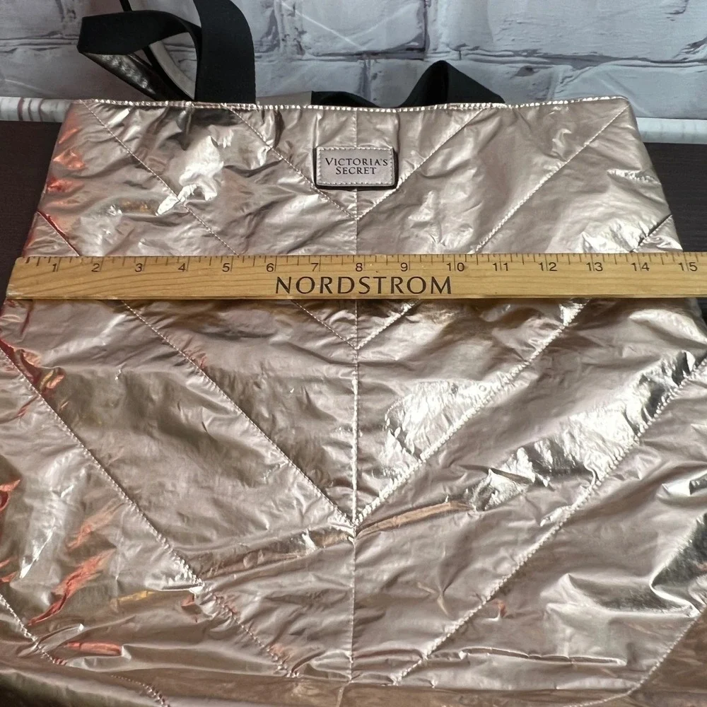 Victoria's‎ Secret Metallic Rose Gold Quilted Tote Bag Glam Shopper Carryall Y2K